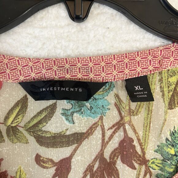 Investments XL Womens Sheer Floral Blouse Cottage Core Casual Feminine MultiColr - Picture 4 of 9